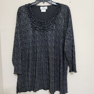 N TOUCH size 3X Pleated Polka Dot Lightweight‎ Stretch Blouse Black Silver